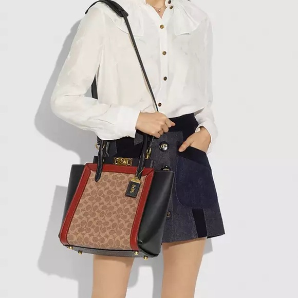 NWT COACH 1941 Troupe Tote In Signature Canvas - Black/Rust - Picture 6 of 17